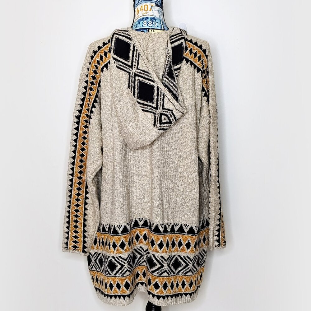LUCKY BRAND Longline Cardigan Hoodie Open Front Aztec Southwestern Chunky Sz 3X - Picture 9 of 14